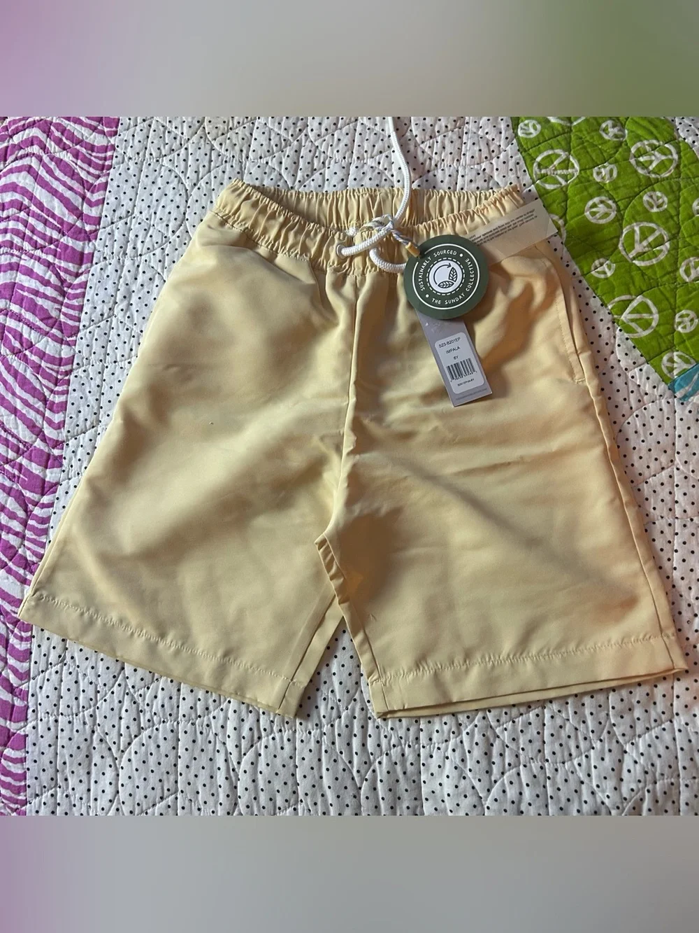 Kid’s Drawstring Swim Shorts in Pale Yellow